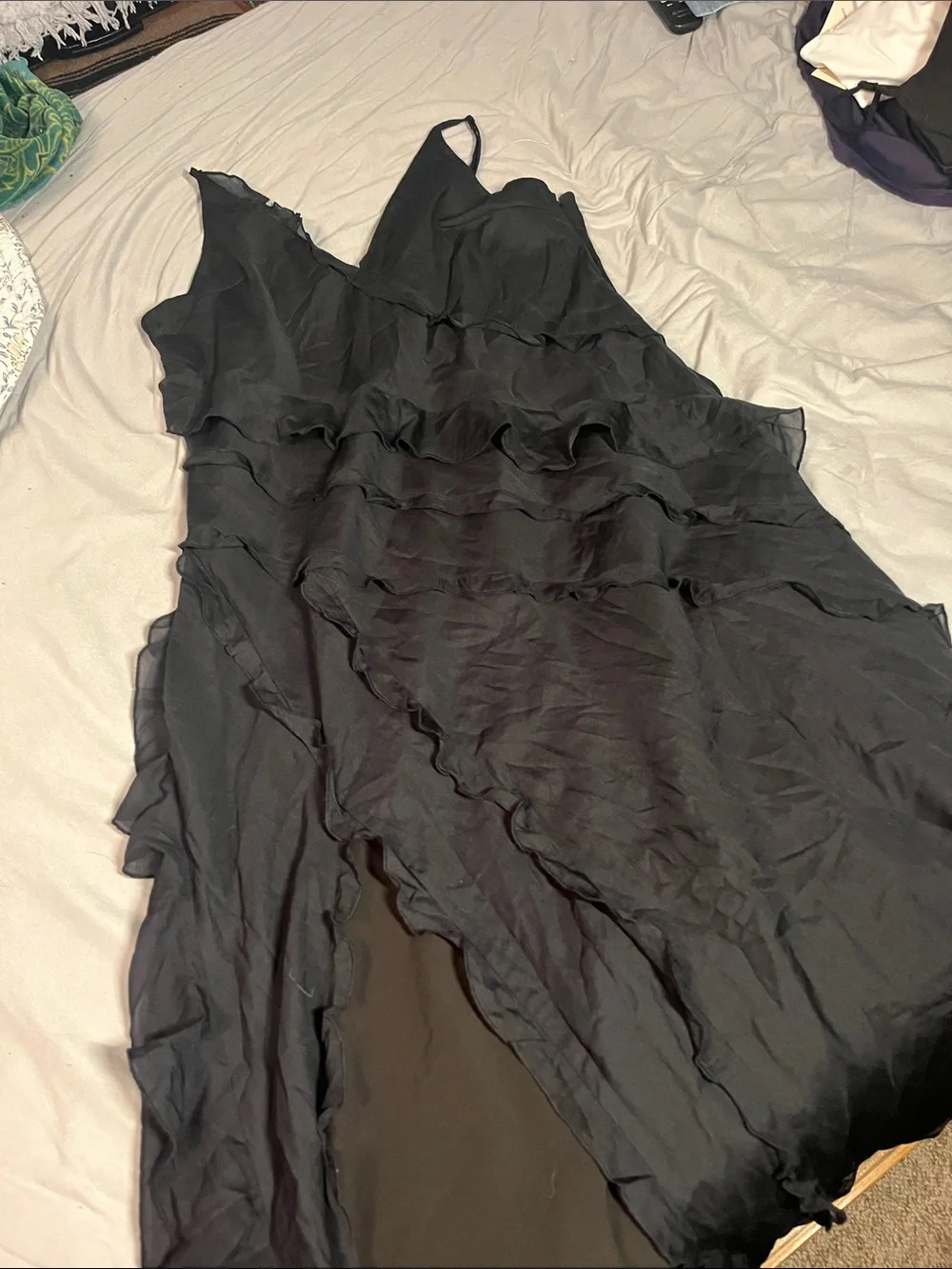 Abercrombie & Fitch Black Ruffle-Trim V-Neck Maxi Dress